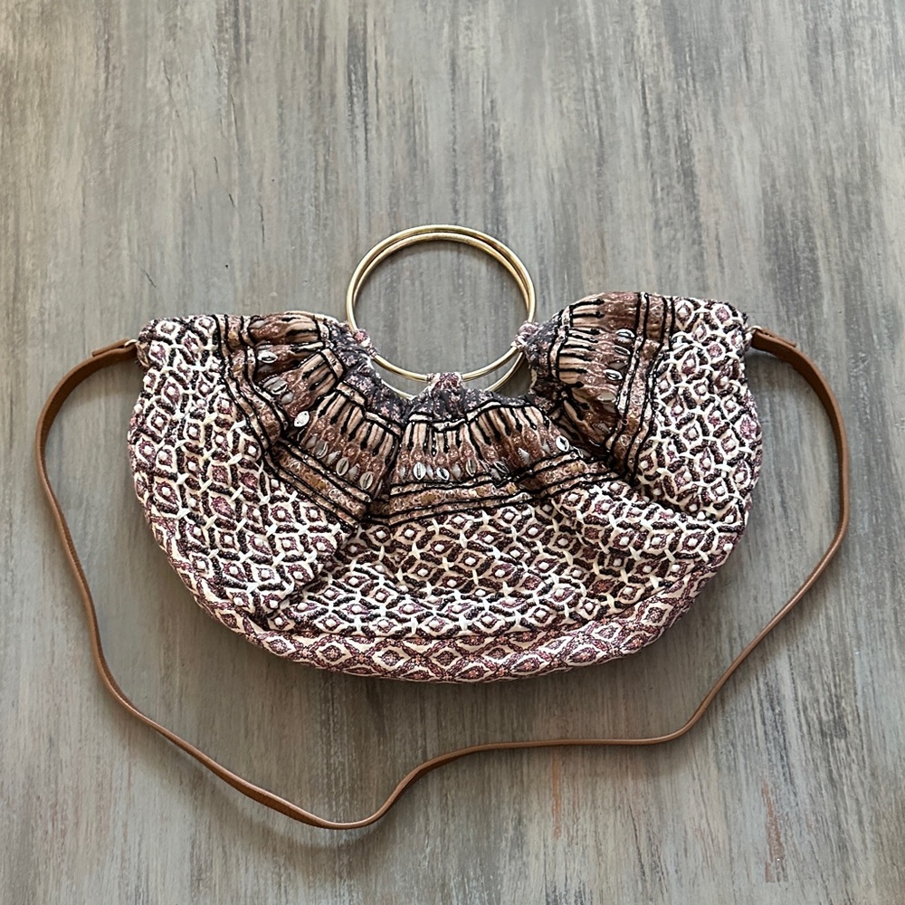 Anthropologie Geometric Brown and Gold Shoulder Bag